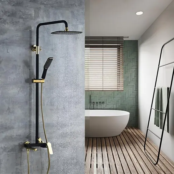 Душевая стойка со смесителем Ledeme L2414B черный/золото, изображение 13