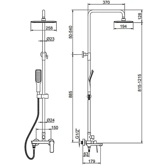 Душевая стойка со смесителем Ledeme L2414B черный/золото, изображение 2