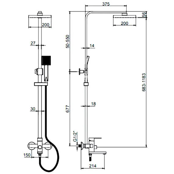 Душевая стойка со смесителем Ledeme R L2433B матовый черный, изображение 2