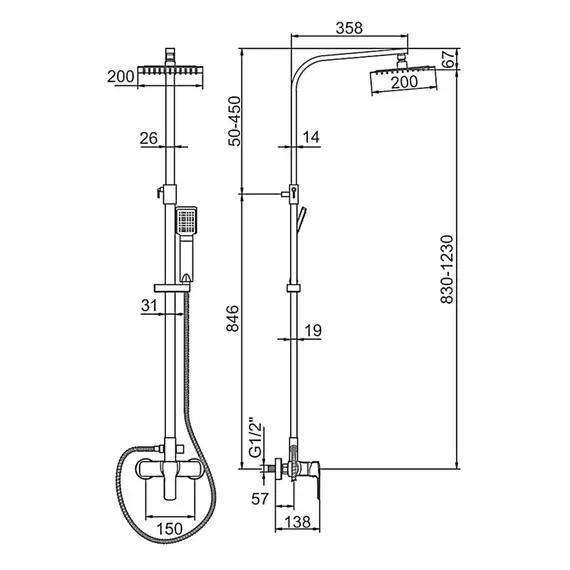 Душевая стойка со смесителем Ledeme H58 L2458 хром, изображение 2