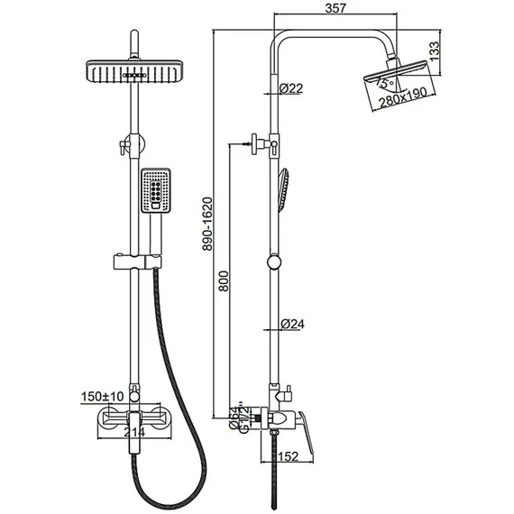 Душевая стойка со смесителем и тропическим душем Ledeme R L2474 хром, изображение 2