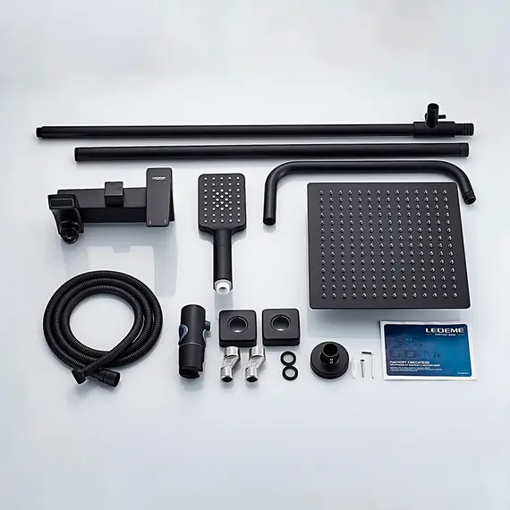 Душевая стойка со смесителем и тропическим душем Ledeme R L2478B матовый черный, изображение 11