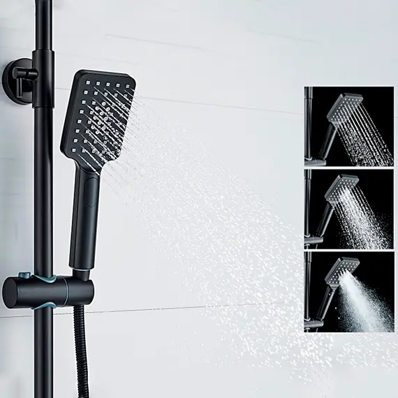 Душевая стойка со смесителем и тропическим душем Ledeme R L2478B матовый черный, изображение 12