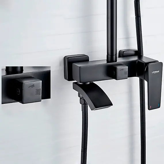 Душевая стойка со смесителем и тропическим душем Ledeme R L2478B матовый черный, изображение 13