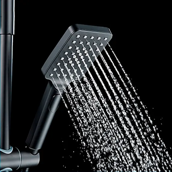 Душевая стойка со смесителем и тропическим душем Ledeme R L2478B матовый черный, изображение 15