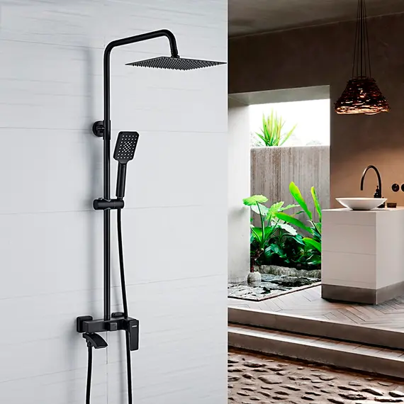 Душевая стойка со смесителем и тропическим душем Ledeme R L2478B матовый черный, изображение 16