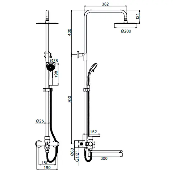 Душевая стойка со смесителем Ledeme L72403-2 нержавеющая сталь, изображение 2
