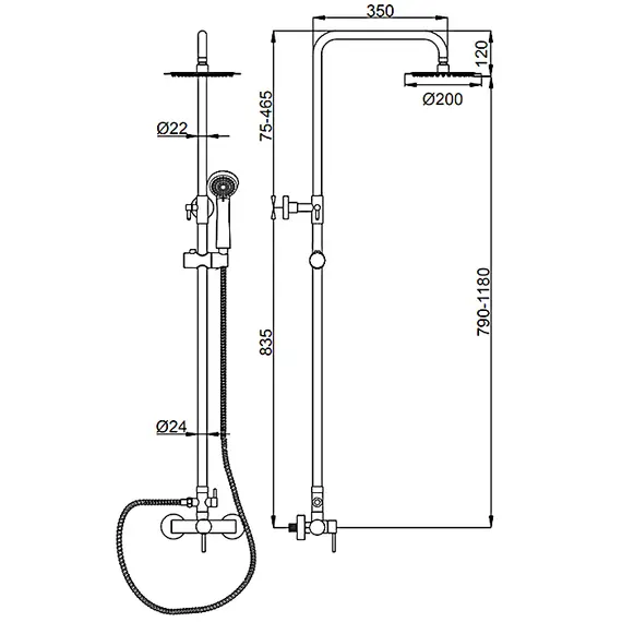 Душевая стойка со смесителем Ledeme L72405 нержавеющая сталь, изображение 2