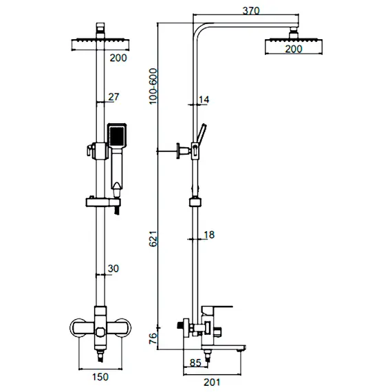 Душевая стойка со смесителем Ledeme R L72433 нержавеющая сталь, изображение 2