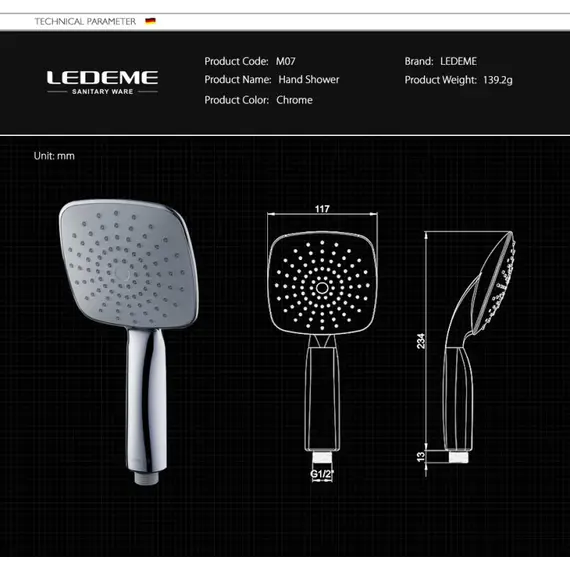 Лейка для душа Ledeme M09 хром, изображение 5