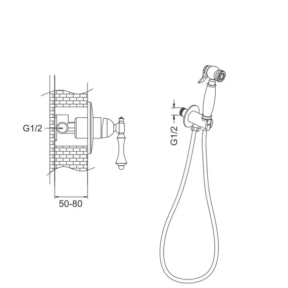 Смеситель с гигиеническим душем Rose R0105, изображение 2