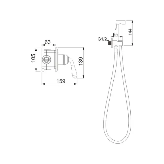 Смеситель с гигиеническим душем Rose R0205Q, изображение 2