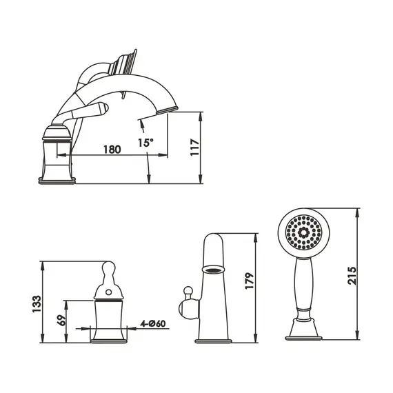 Смеситель на борт ванны Rose R0212H, изображение 2