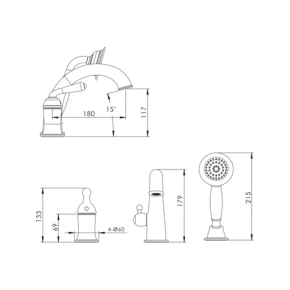 Смеситель на борт ванны Rose R0212Q, изображение 2