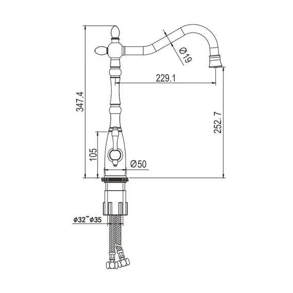 Смеситель для кухни со встроенным фильтром (краном) под питьевую воду Rose R158 ретро, изображение 2