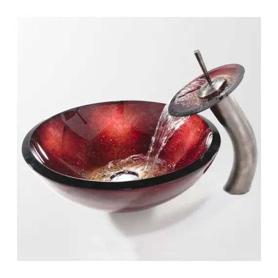 Накладная стеклянная раковина чаша (умывальник) Kraus GV-200-19 красная, изображение 2