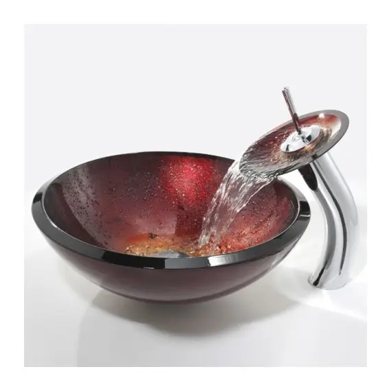 Накладная стеклянная раковина чаша (умывальник) Kraus GV-200-19 красная, изображение 5