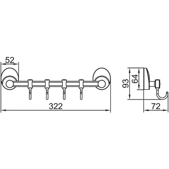 Держатель с 4-мя крючками Ledeme L3315-4 хром, изображение 2