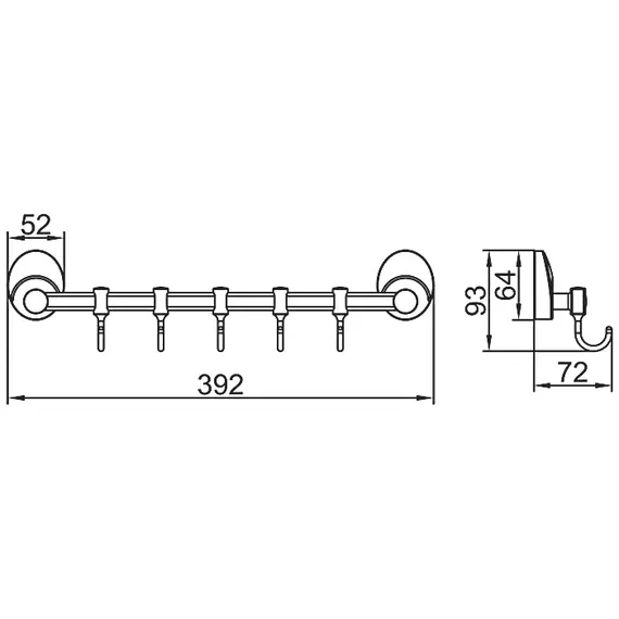 Держатель с 5-ю крючками Ledeme L3315-5 хром, изображение 2