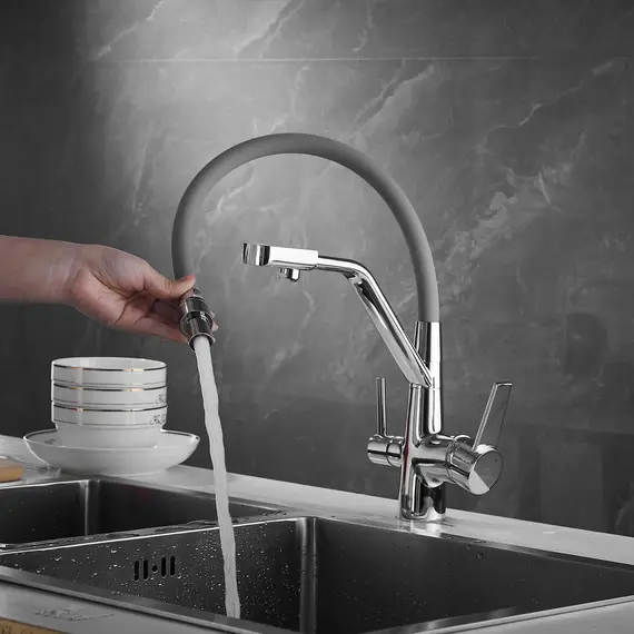 Смеситель для кухни с гибким изливом Rose R558 хром/серый, изображение 11