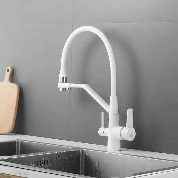 Смеситель для кухни с гибким изливом Rose R558C белый, изображение 11
