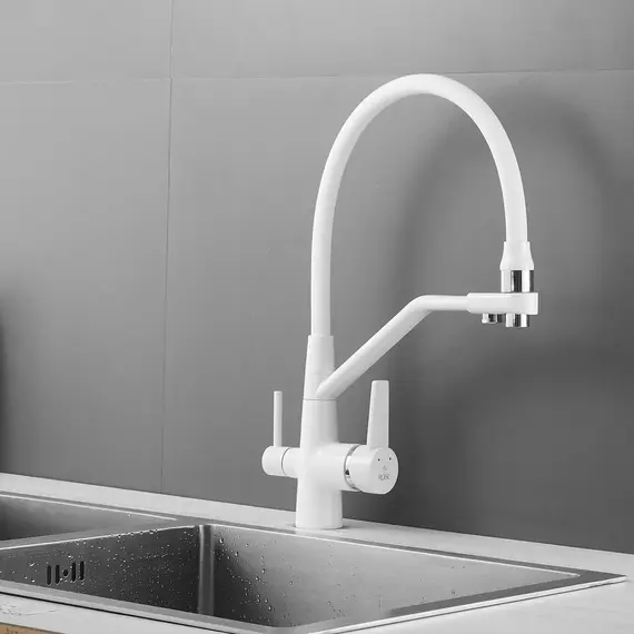 Смеситель для кухни с гибким изливом Rose R558C белый, изображение 10