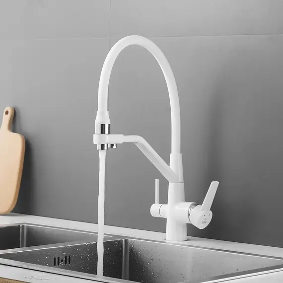 Смеситель для кухни с гибким изливом Rose R558C белый, изображение 7