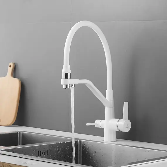 Смеситель для кухни с гибким изливом Rose R558C белый, изображение 8