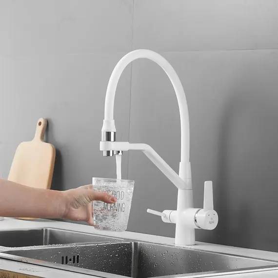 Смеситель для кухни с гибким изливом Rose R558C белый, изображение 4
