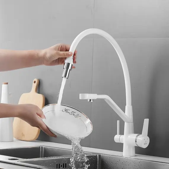 Смеситель для кухни с гибким изливом Rose R558C белый, изображение 3