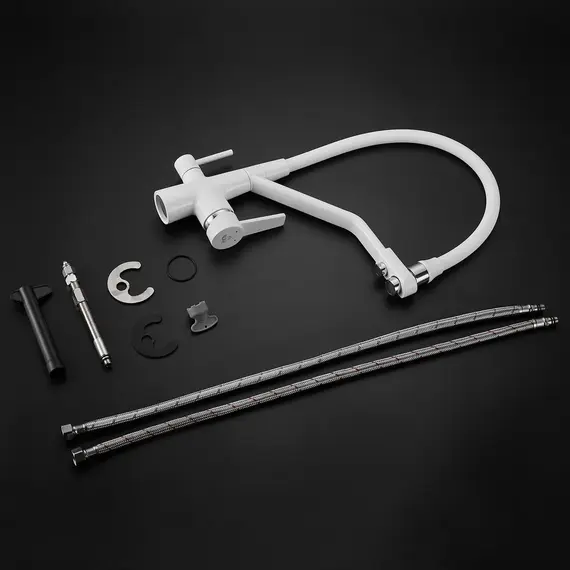 Смеситель для кухни с гибким изливом Rose R558C белый, изображение 18