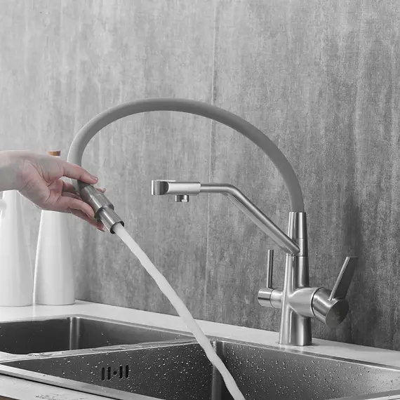Смеситель для кухни с гибким изливом Rose R558L никель/серый, изображение 15