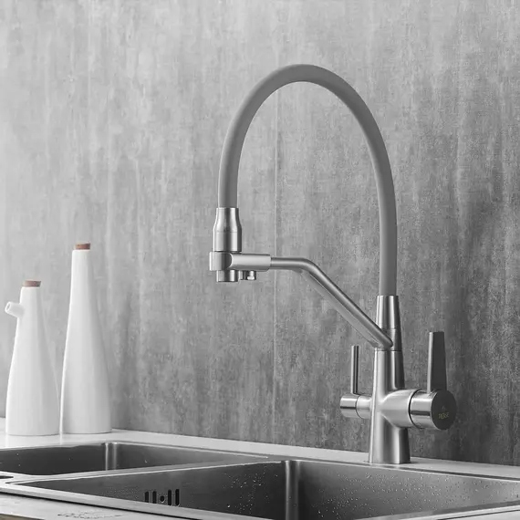 Смеситель для кухни с гибким изливом Rose R558L никель/серый, изображение 7