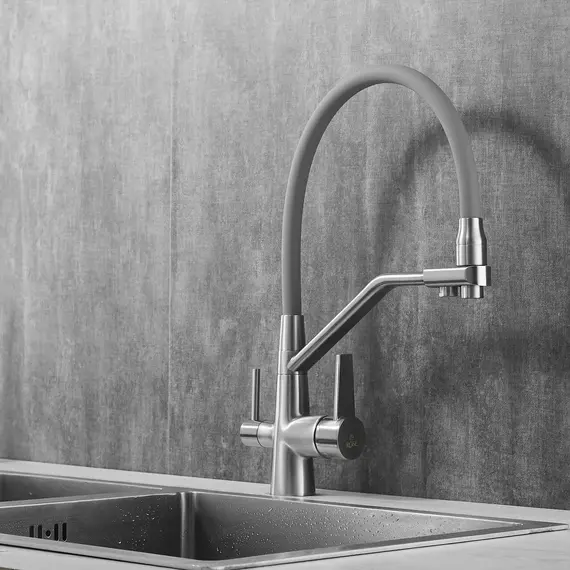 Смеситель для кухни с гибким изливом Rose R558L никель/серый, изображение 6