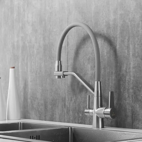 Смеситель для кухни с гибким изливом Rose R558L никель/серый, изображение 20