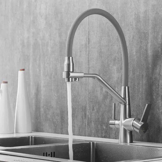 Смеситель для кухни с гибким изливом Rose R558L никель/серый, изображение 19