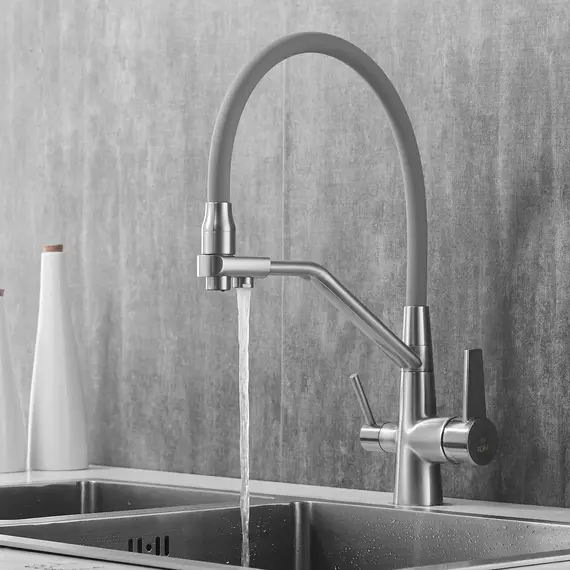 Смеситель для кухни с гибким изливом Rose R558L никель/серый, изображение 18