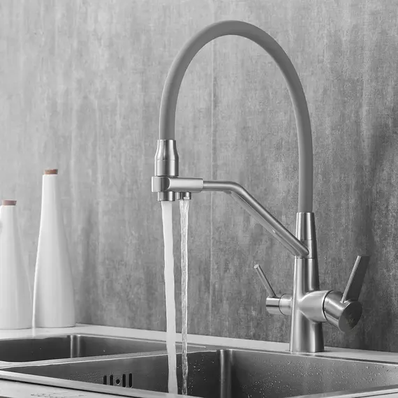 Смеситель для кухни с гибким изливом Rose R558L никель/серый, изображение 17