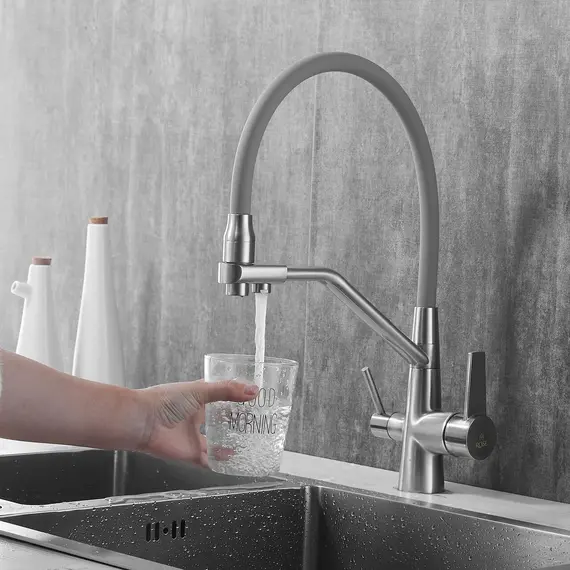 Смеситель для кухни с гибким изливом Rose R558L никель/серый, изображение 4