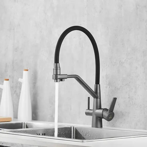 Смеситель для кухни с гибким изливом Rose R558Y темно-серый, изображение 18
