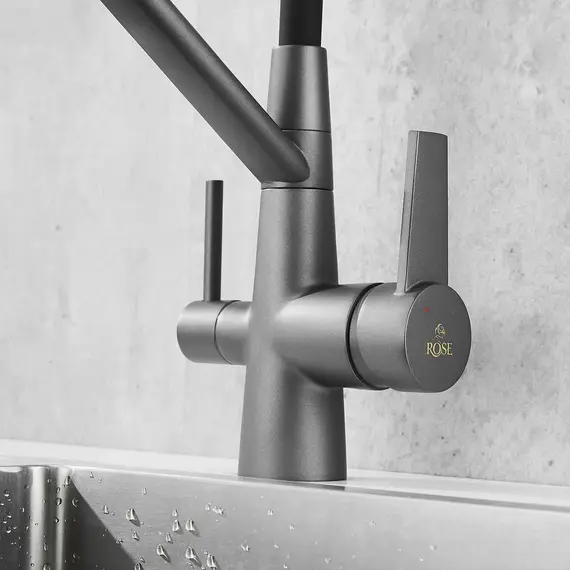 Смеситель для кухни с гибким изливом Rose R558Y темно-серый, изображение 8