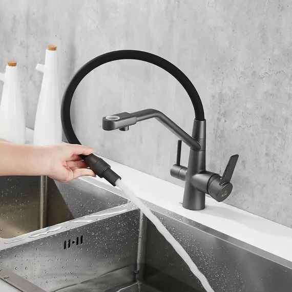 Смеситель для кухни с гибким изливом Rose R558Y темно-серый, изображение 3