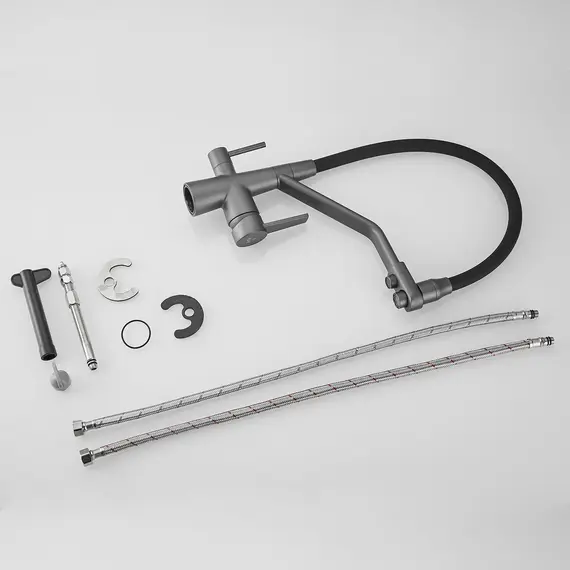 Смеситель для кухни с гибким изливом Rose R558Y темно-серый, изображение 11