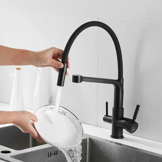 Смеситель для кухни с гибким изливом Rose R658H черный, изображение 14
