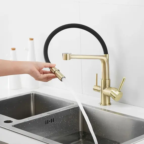 Смеситель для кухни с гибким изливом Rose R658Q бронза/черныйн, изображение 12