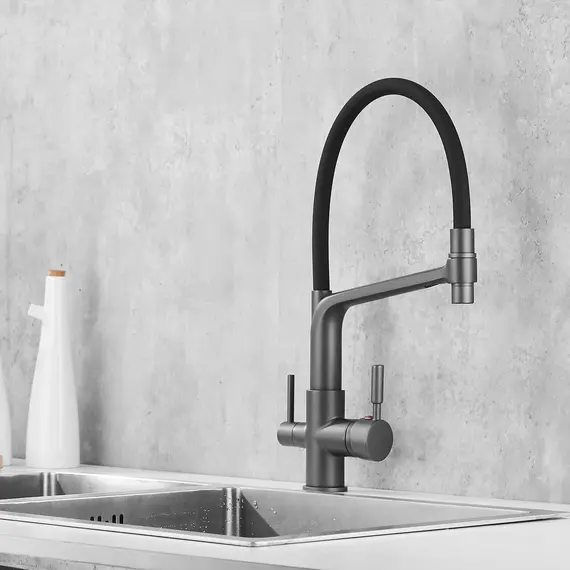 Смеситель для кухни с гибким изливом Rose R658Y темно-серый/черный, изображение 3