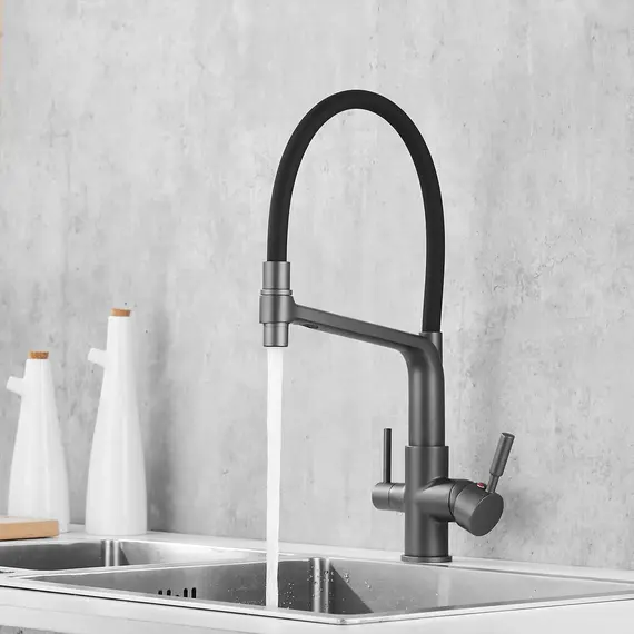 Смеситель для кухни с гибким изливом Rose R658Y темно-серый/черный, изображение 19