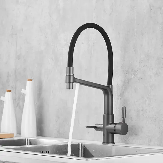 Смеситель для кухни с гибким изливом Rose R658Y темно-серый/черный, изображение 17