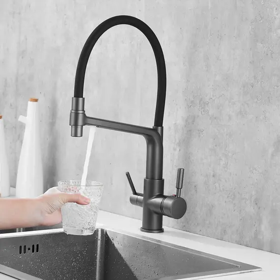 Смеситель для кухни с гибким изливом Rose R658Y темно-серый/черный, изображение 15