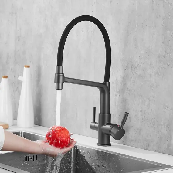Смеситель для кухни с гибким изливом Rose R658Y темно-серый/черный, изображение 14